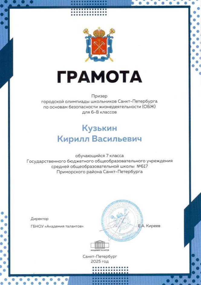 2024-2025 Кузькин Кирилл 7л ОБЗР (город)